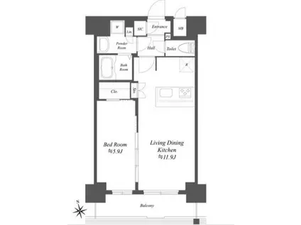 プレサンスブルーム浅草(1LDK/12階)の間取り写真