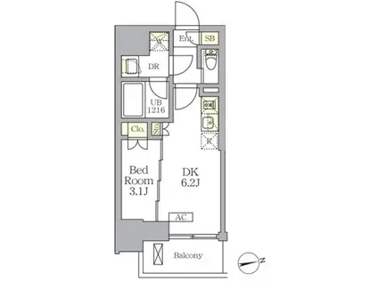 ザ・ライオンズフォーシア文京湯島(1DK/1階)の間取り写真