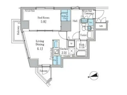 パークアクシス御徒町(1LDK/2階)の間取り写真