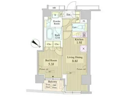 セレサ日本橋堀留町(1LDK/6階)の間取り写真