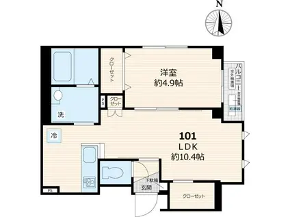 セレナ両国(1LDK/1階)の間取り写真