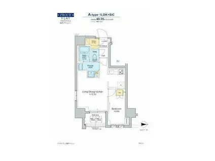 プラウドフラット浅草アベニュー(1LDK/15階)の間取り写真