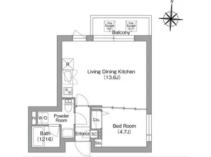 コンフォリア・リヴ両国イースト(1LDK/5階)の間取り写真