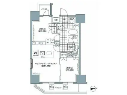 パークハビオ上野3丁目(2LDK/13階)の間取り写真