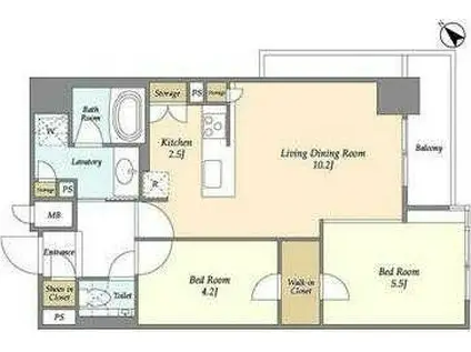 ライトテラス蔵前(1SLDK/12階)の間取り写真