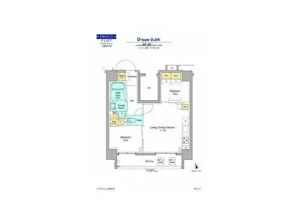 プラウドフラット上野松が谷(2LDK/4階)の間取り写真