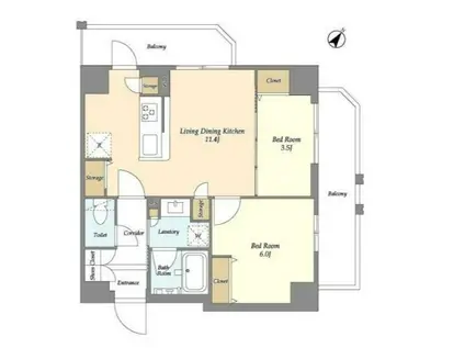 リテラス三ノ輪ウエスト(2LDK/6階)の間取り写真