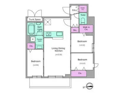 ドゥーエ日暮里Ⅲ(3LDK/9階)の間取り写真