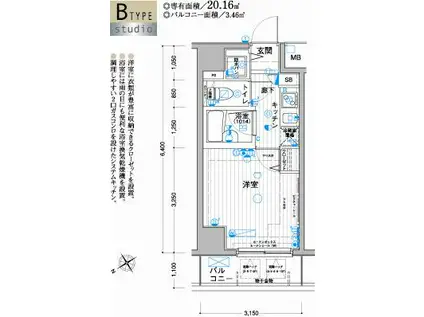 パークウェル千駄木弐番館(1K/9階)の間取り写真