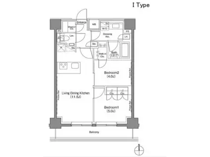 ザ・パークハビオ上野御徒町(2LDK/9階)の間取り写真