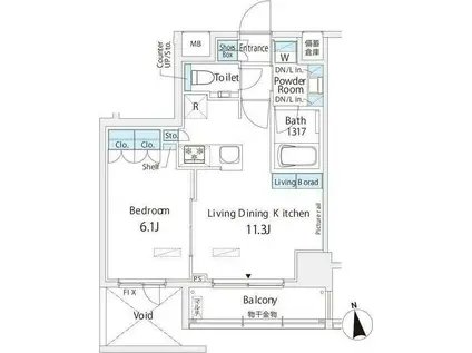 BELLE VUE 浅草橋(1LDK/9階)の間取り写真