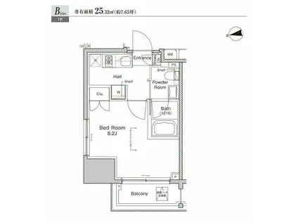 プラウドフラット浅草雷門(1K/4階)の間取り写真