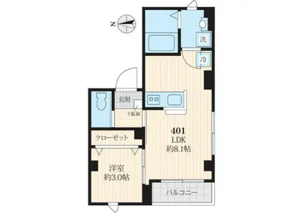 カーサ入谷(1LDK/4階)の間取り写真