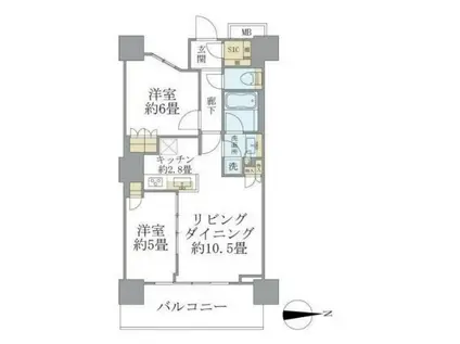 浅草タワー(2LDK/23階)の間取り写真