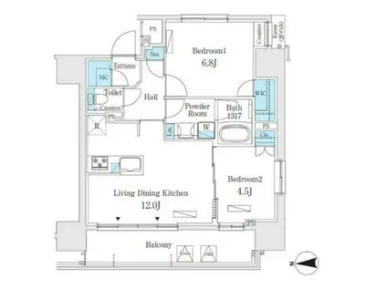ヴィークブライト湯島(2LDK/11階)の間取り写真