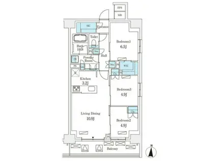 フロンティアレジデンス錦糸公園(3LDK/2階)の間取り写真