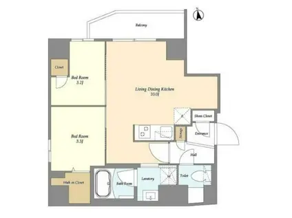 グランカーサ上野松が谷(2LDK/7階)の間取り写真