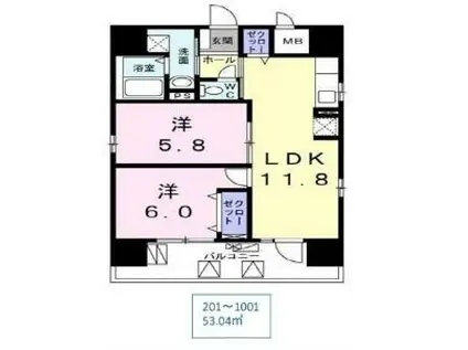 モン エール 西日暮里(2LDK/7階)の間取り写真