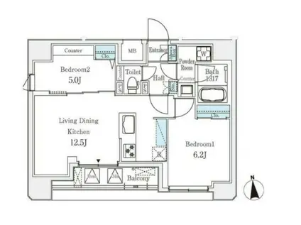 クラリティア文京湯島(2LDK/6階)の間取り写真