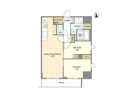 LASANTE 上野(2LDK/14階)の間取り写真