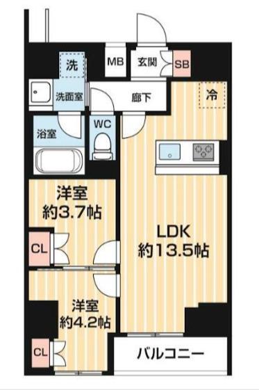 ARCOBALENO MINAMISENJU(2LDK/4階)の間取り写真