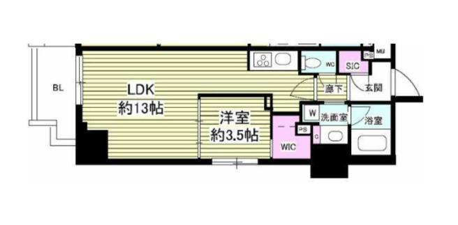 ミリアレジデンス根岸柳通(1LDK/6階)の間取り写真