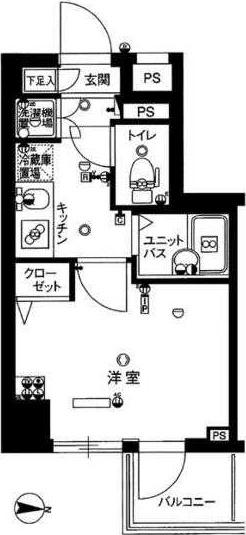 スカイコート菊川(1K/4階)の間取り写真