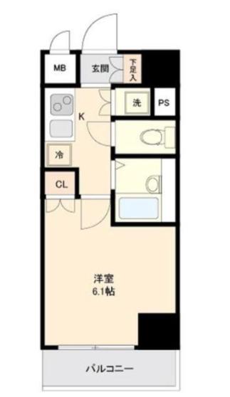 リクレイシア菊川(1K/6階)の間取り写真