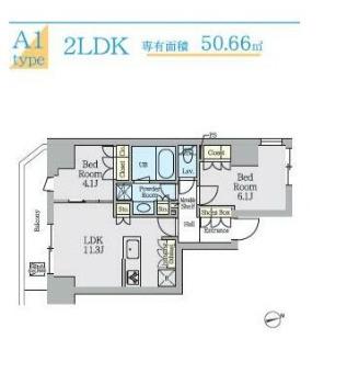 クレストコート上野(2LDK/6階)の間取り写真