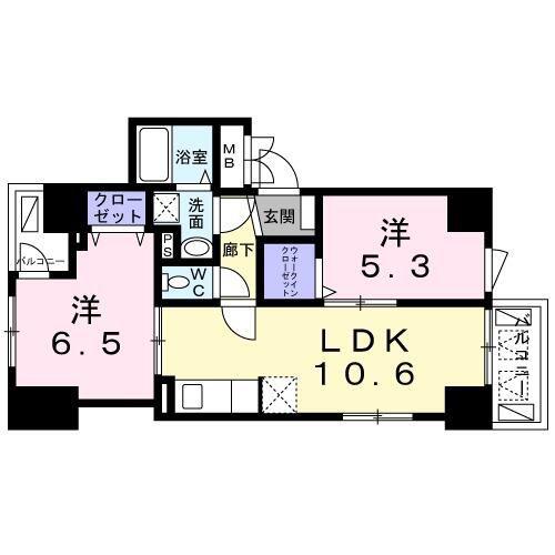フルール アビタシオン(2LDK/4階)の間取り写真