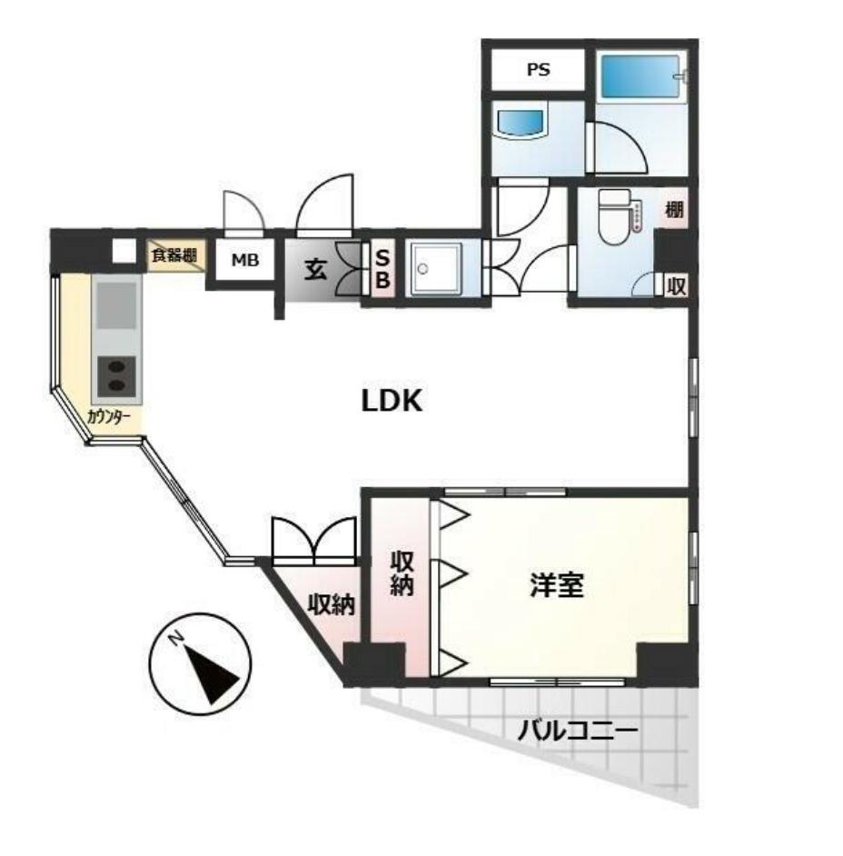 グランフォークス1鷹翔(1LDK/6階)の間取り写真