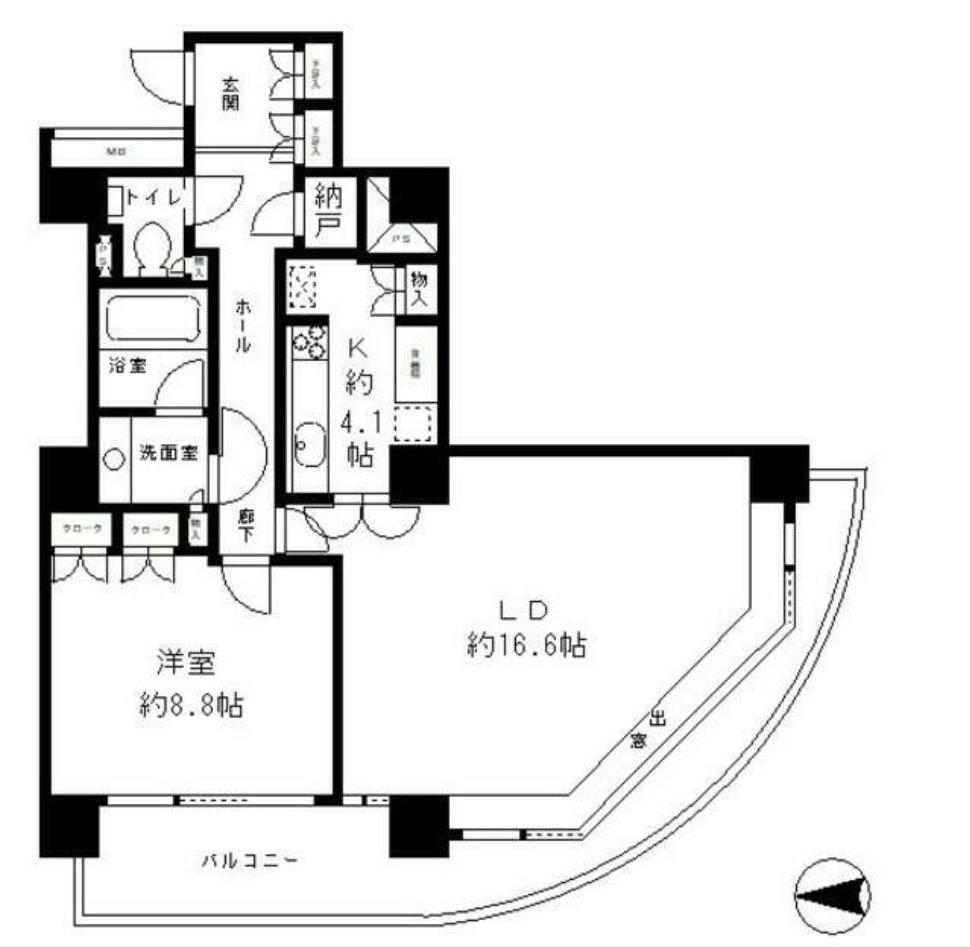 リバーポイントタワー(1LDK/13階)の間取り写真