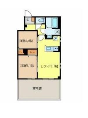 東京都三田線 千石駅 徒歩4分 4階建 築13年(2LDK/1階)の間取り写真