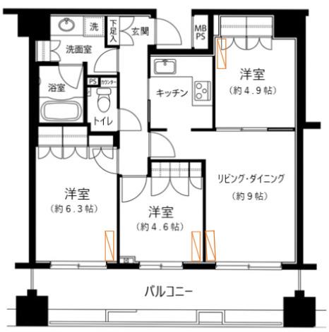 クリオ浅草参番館(3LDK/3階)の間取り写真