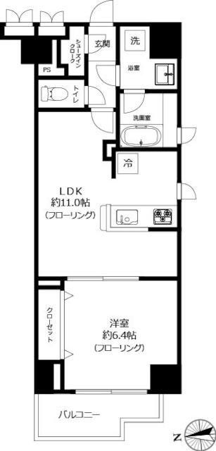 ハピネ蔵前鳥越(1LDK/4階)の間取り写真