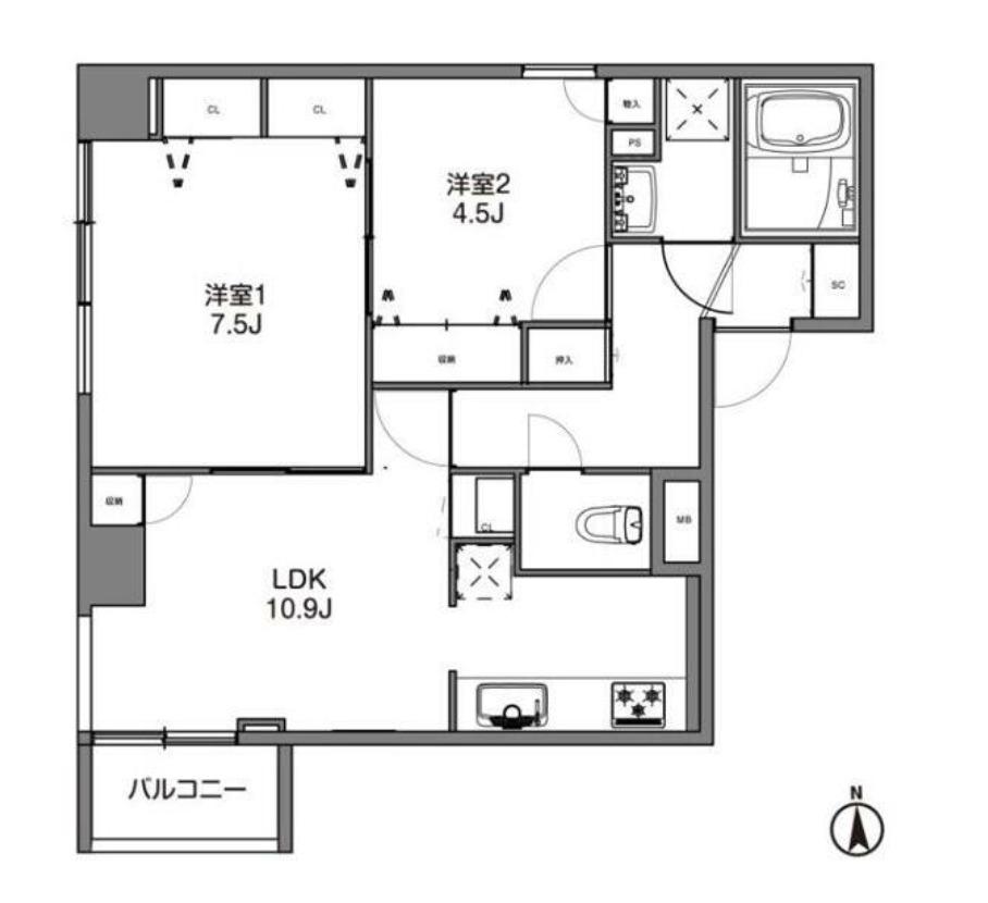ベルフォーレ御徒町(2LDK/2階)の間取り写真