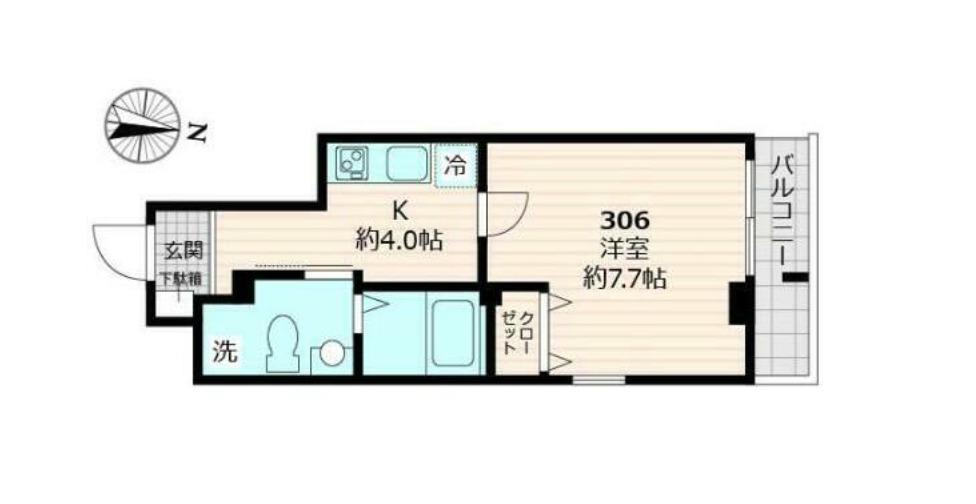 クロストーン町屋(1K/3階)の間取り写真