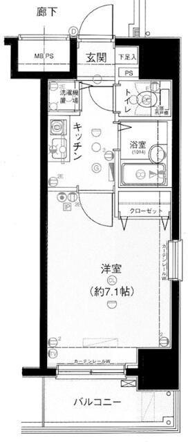 メインステージ茅場町(1K/2階)の間取り写真