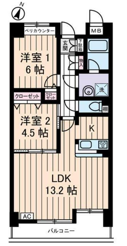 ラ・ポーム(2LDK/5階)の間取り写真