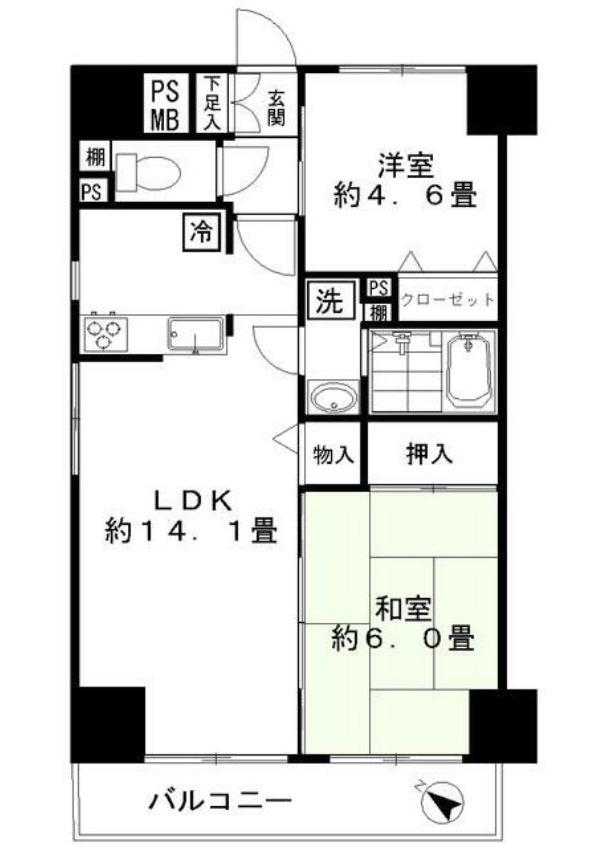 ロイヤルプラザ浅草(2LDK/4階)の間取り写真
