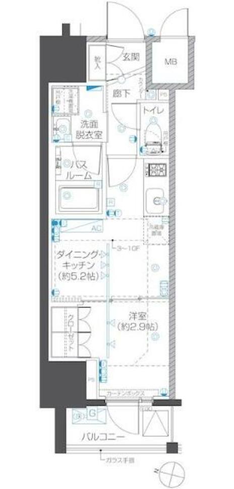 ZOOM本郷(1DK/10階)の間取り写真