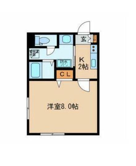 サザンフロント新富町(1K/2階)の間取り写真