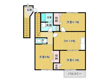 オーブリー鳴門 B(3DK/2階)の間取り写真