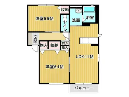 メゾンドソレイユ1番館(2LDK/2階)の間取り写真