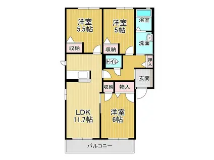 メゾンドソレイユ2番館(3LDK/1階)の間取り写真