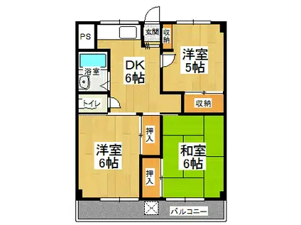 北ノ浜マンション(3DK/5階)の間取り写真