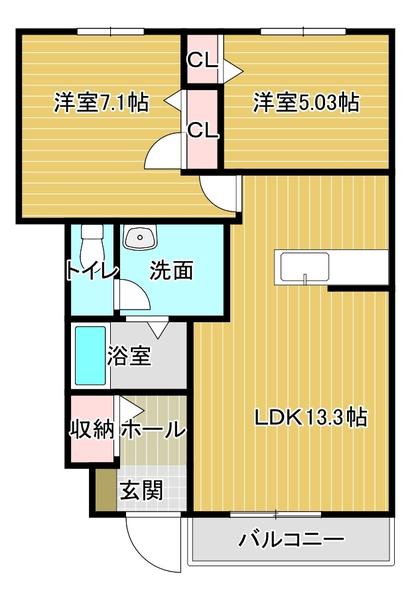 シャーメゾンディアス川内 A棟(2LDK/1階)の間取り写真