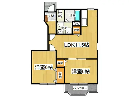 アウローラ Ⅲ(2LDK/1階)の間取り写真