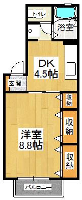 プレステージュ21 2棟(1DK/2階)の間取り写真