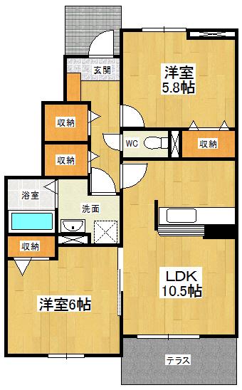 カーサ・セレーノB(2LDK/1階)の間取り写真